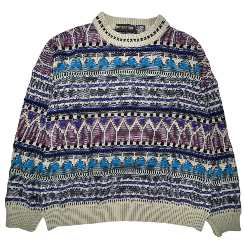 Botany 500 Sweater Mens XL Geometric Knit Multicolor 90s Y2K Vintage Coogi Style